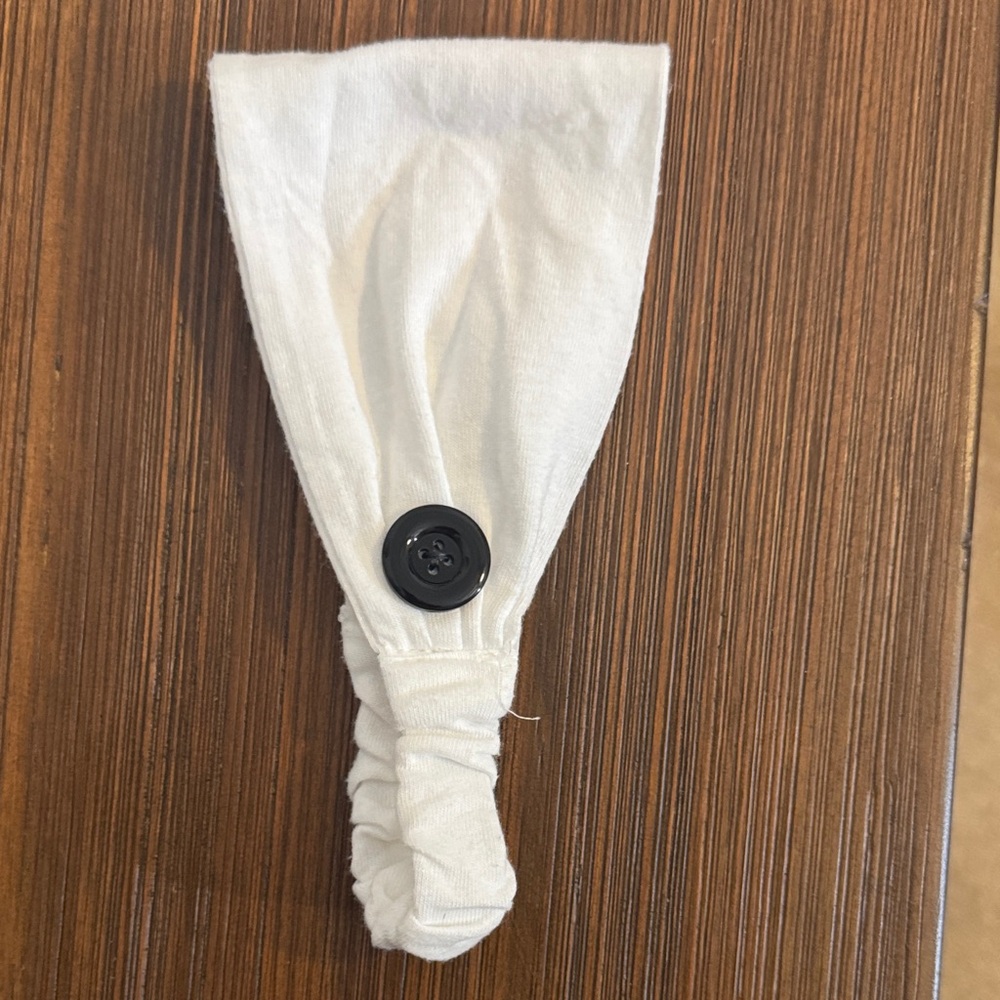 Kids White Button Headband for Masks - White